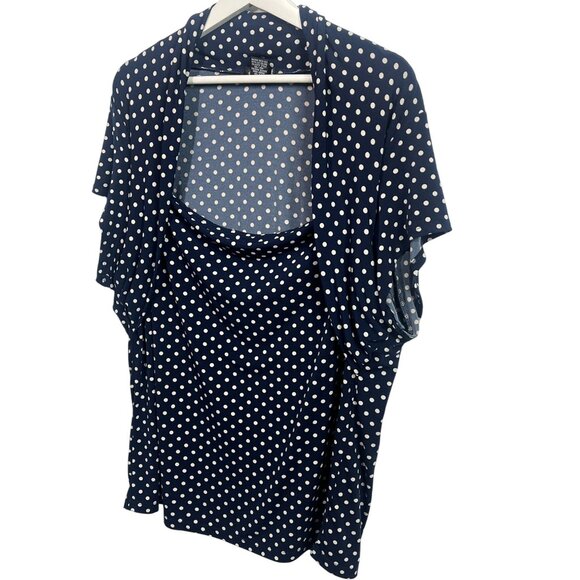 Evie Navy Polka Dot Blouse Plus 3X Short Sleeve Layered Look Top - Picture 1 of 11